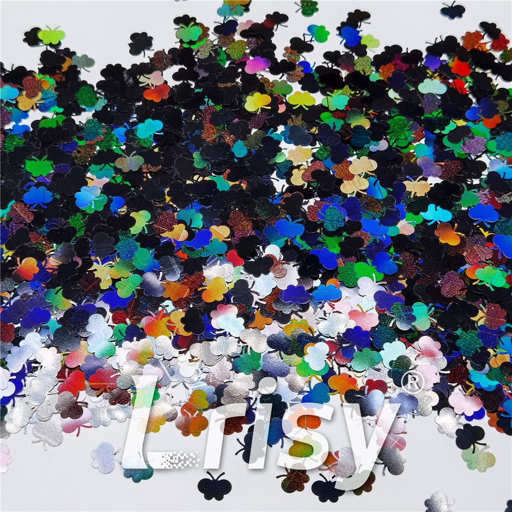 9mm Butterfly Shaped Holographic Black Glitter LB01000