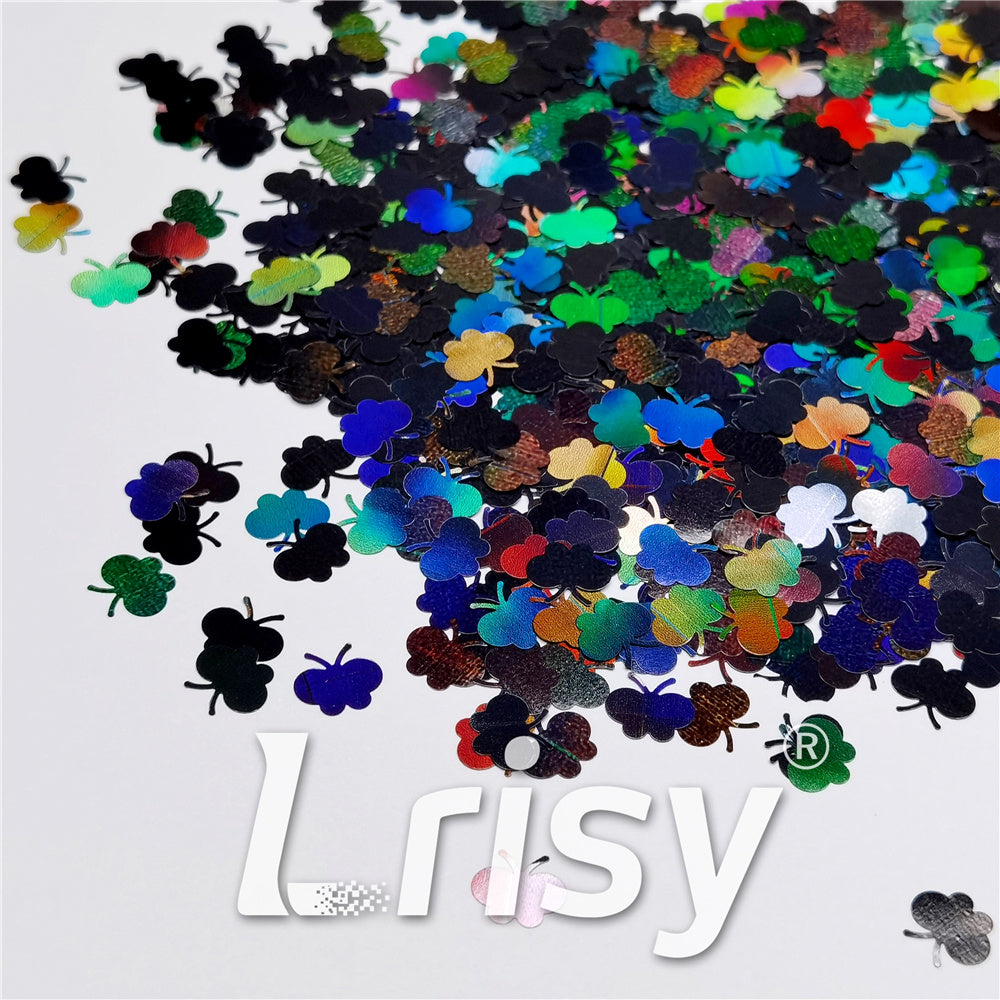 9mm Butterfly Shaped Holographic Black Glitter LB01000