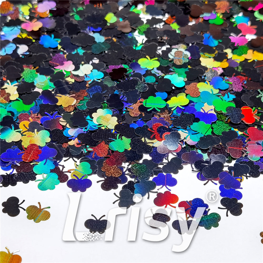9mm Butterfly Shaped Holographic Black Glitter LB01000
