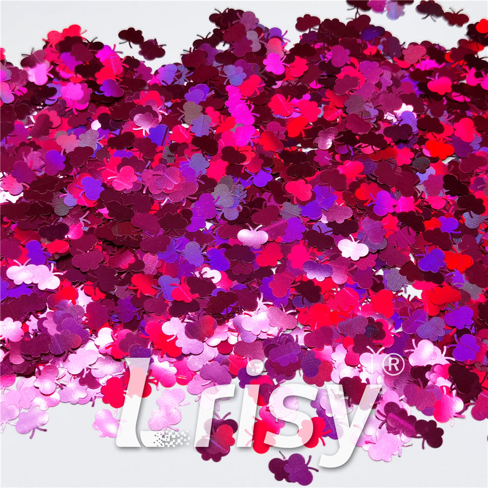 9mm Butterfly Shaped Holographic Rose Red Glitter LB0912