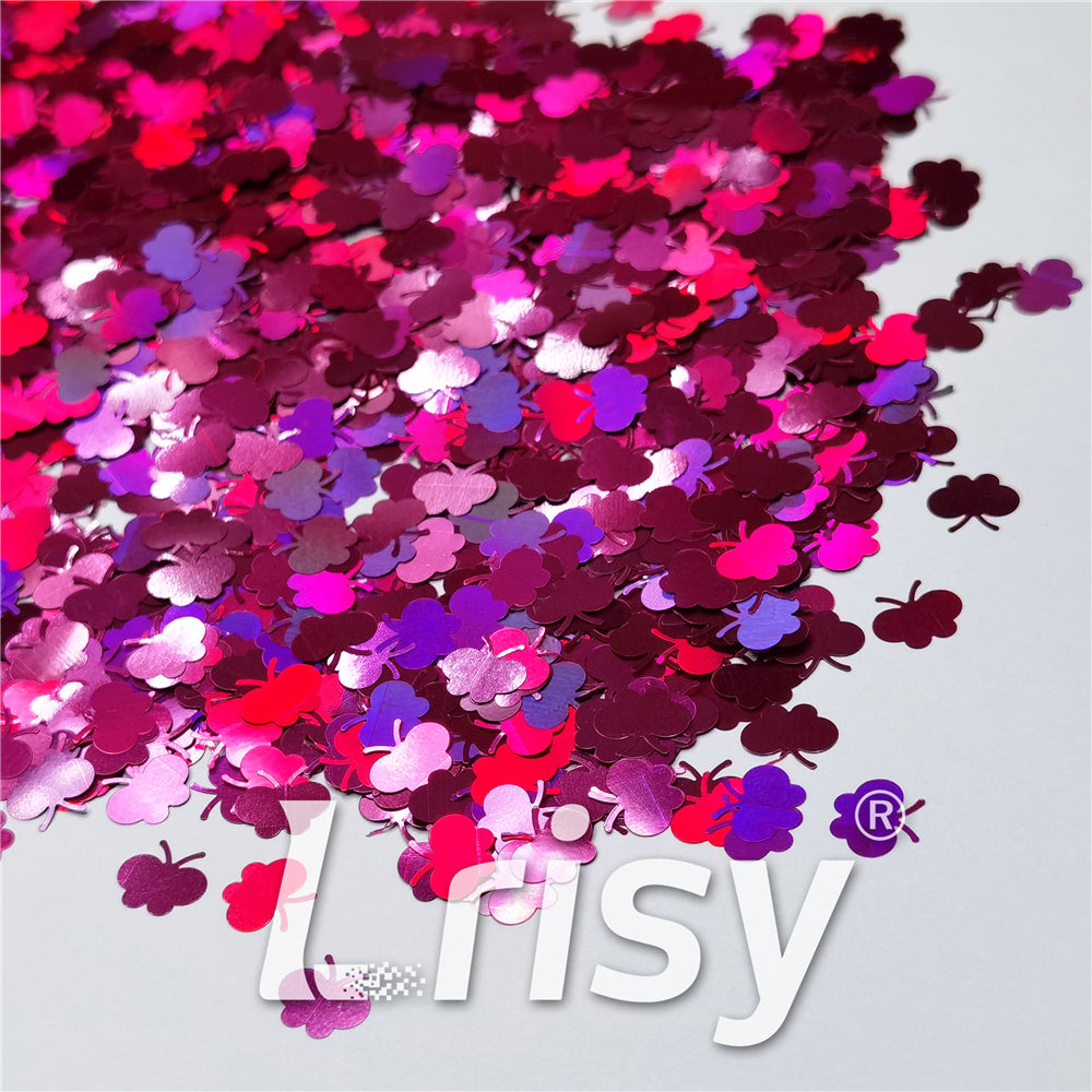 9mm Butterfly Shaped Holographic Rose Red Glitter LB0912