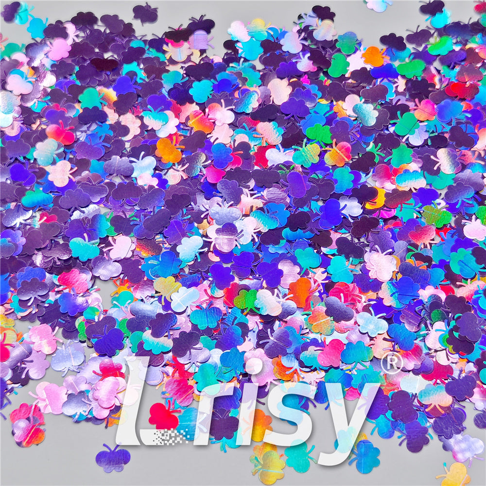 9mm Butterfly Shaped Holographic Light Purple Glitter LB0802