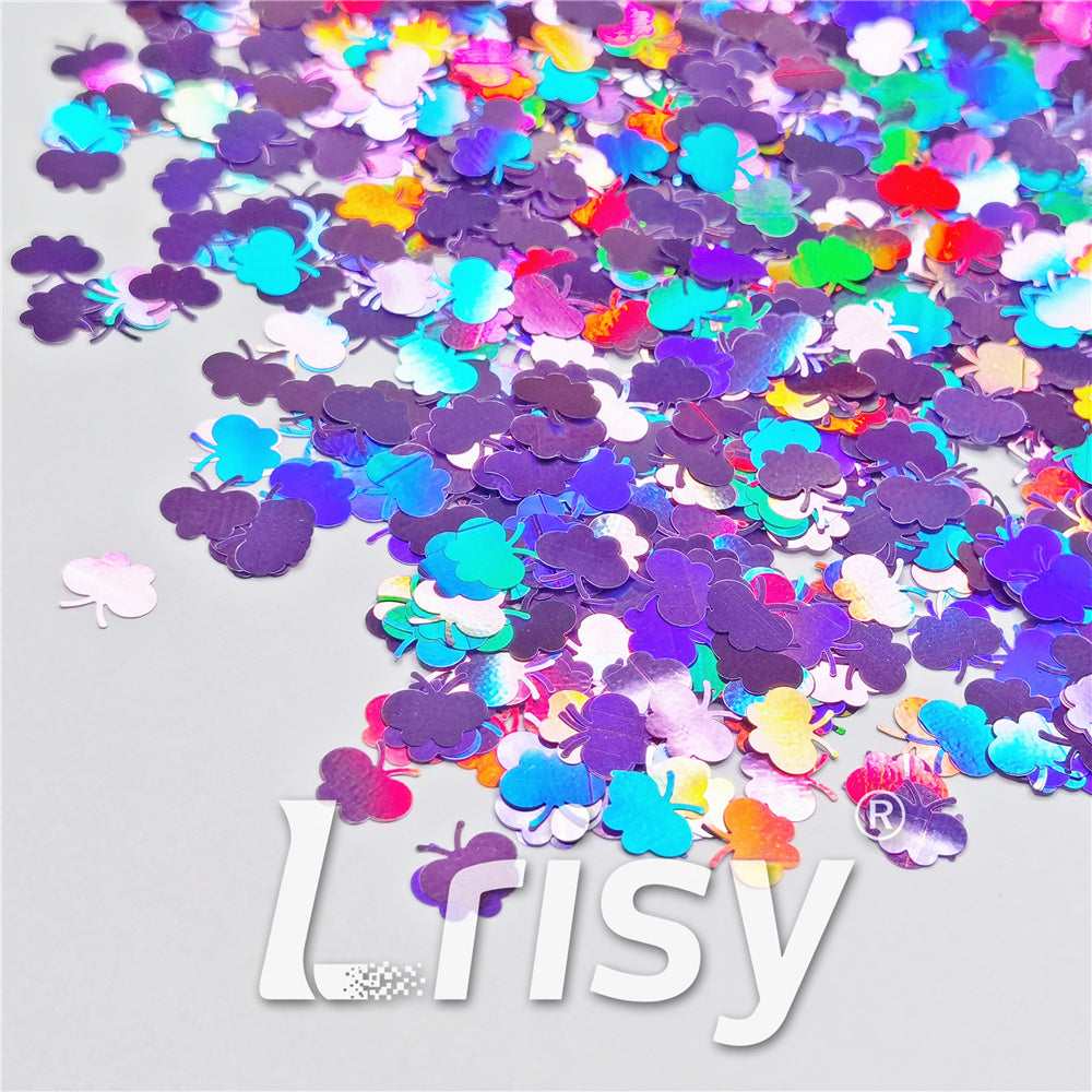 9mm Butterfly Shaped Holographic Light Purple Glitter LB0802