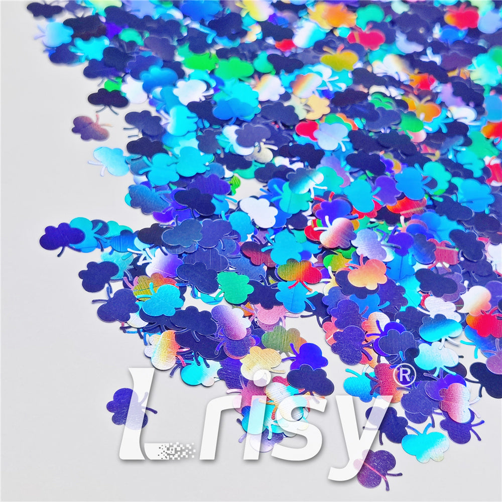 9mm Butterfly Shaped Holographic Sea Blue Glitter LB0709