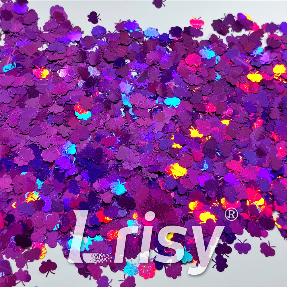 9mm Butterfly Shaped Holographic Purple Glitter LB0800