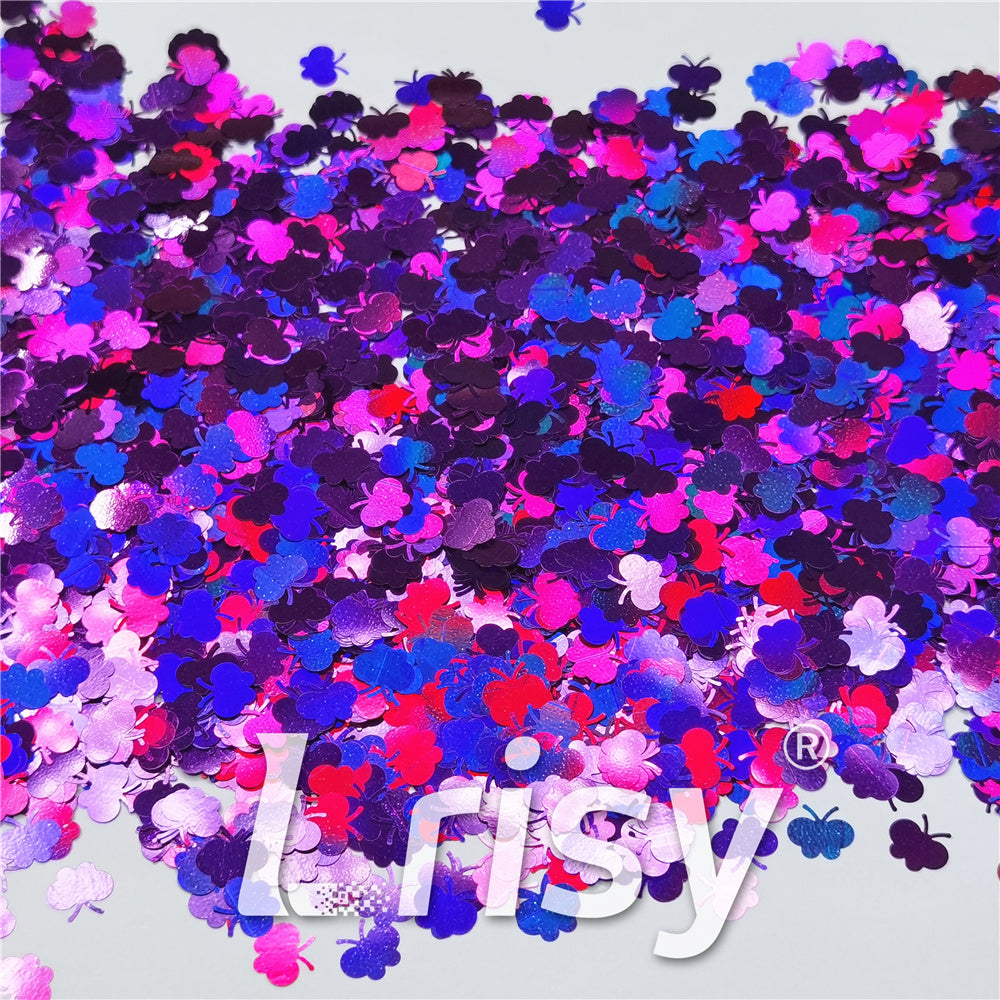 9mm Butterfly Shaped Holographic Purple Glitter LB0800