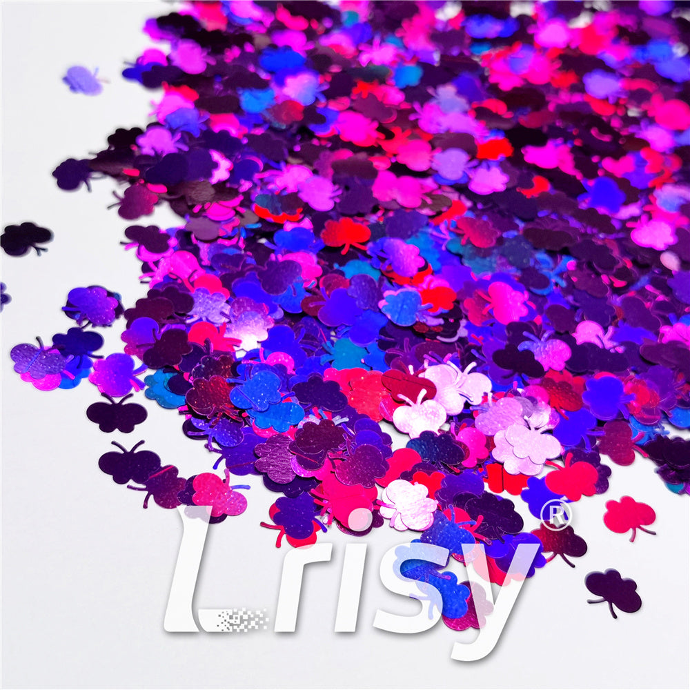 9mm Butterfly Shaped Holographic Purple Glitter LB0800
