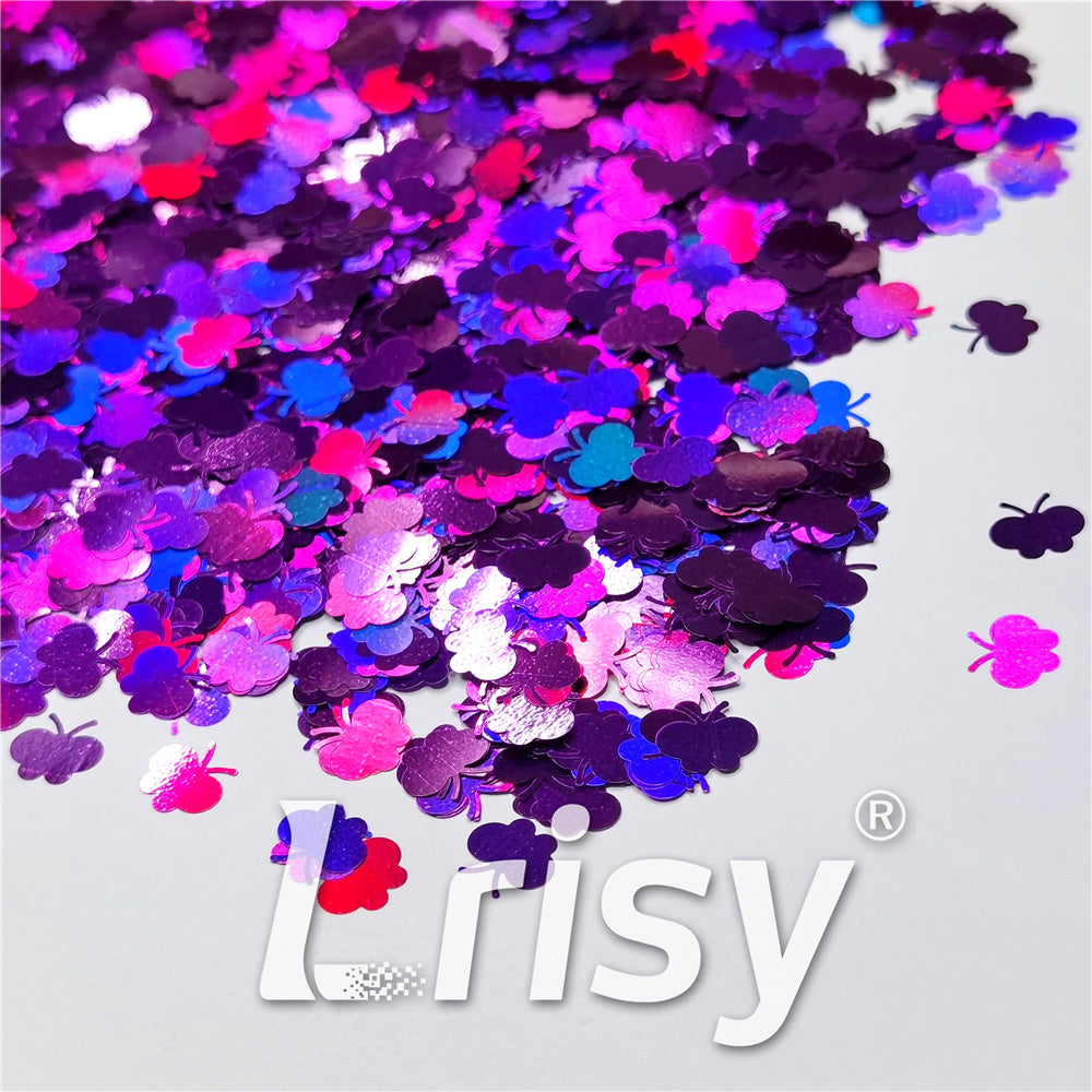 9mm Butterfly Shaped Holographic Purple Glitter LB0800