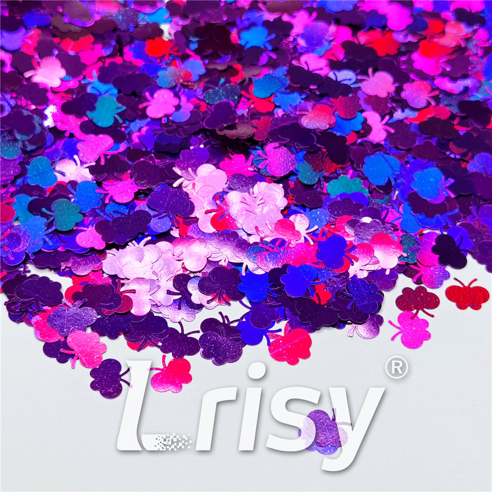 9mm Butterfly Shaped Holographic Purple Glitter LB0800