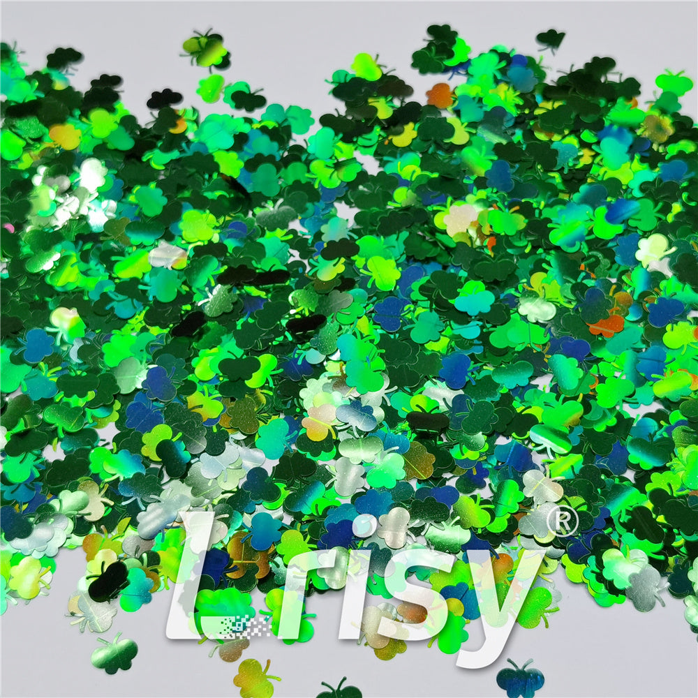 9mm Butterfly Shaped Holographic Green Glitter LB0600