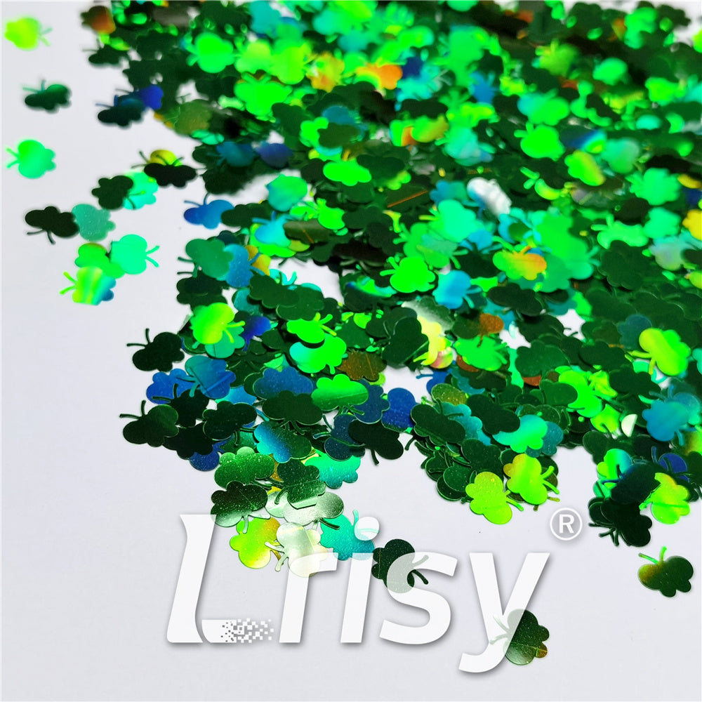 9mm Butterfly Shaped Holographic Green Glitter LB0600