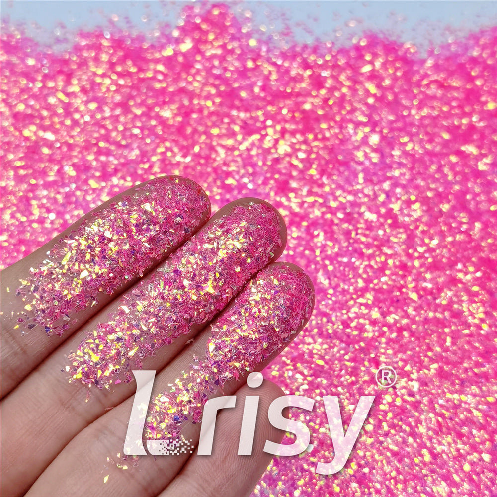 Fluorescent Pink Iridescent Cellophane Glitter Shards (Flakes) FC339 2x2