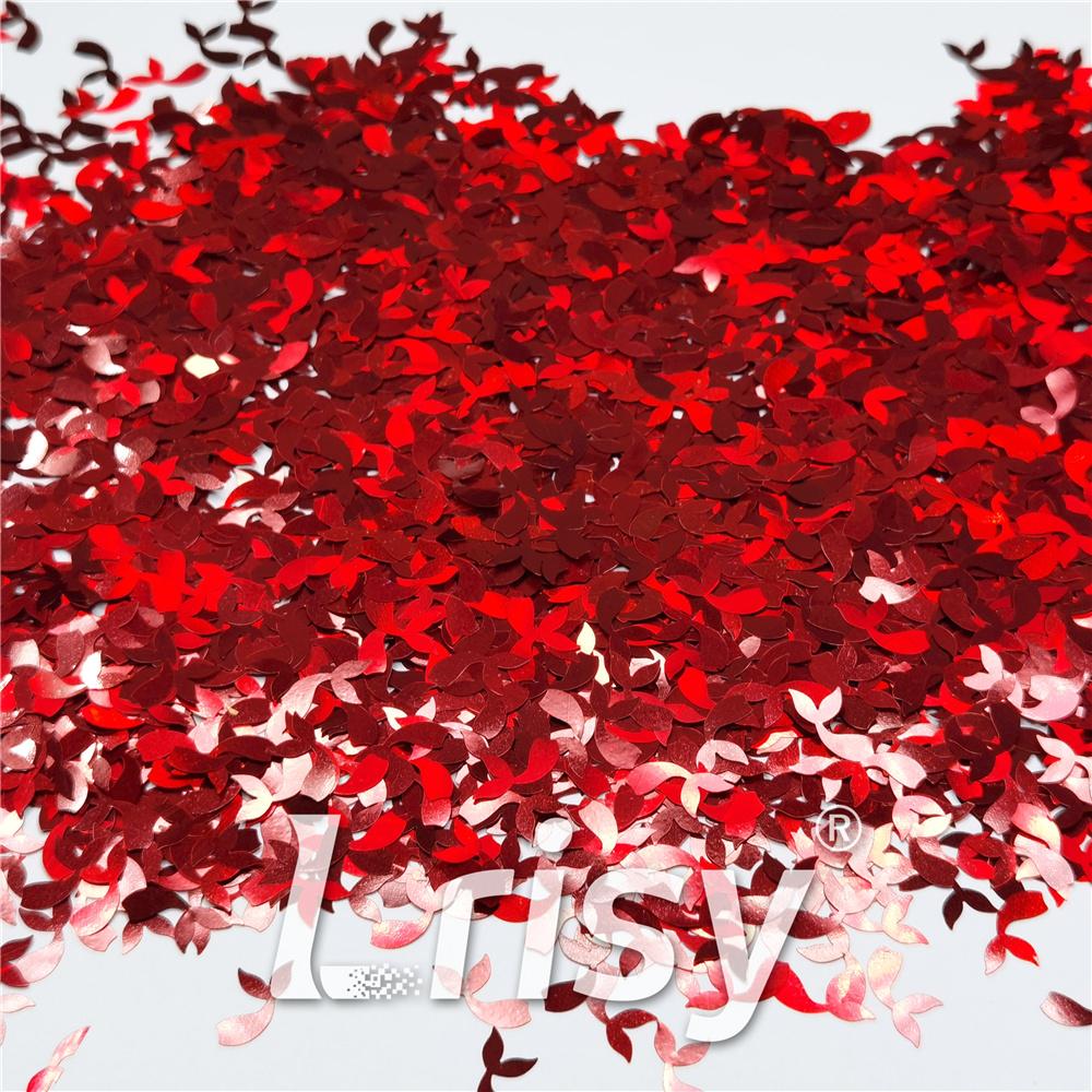 9mm Fish Tail Shaped Holographic Red Glitter LB0300