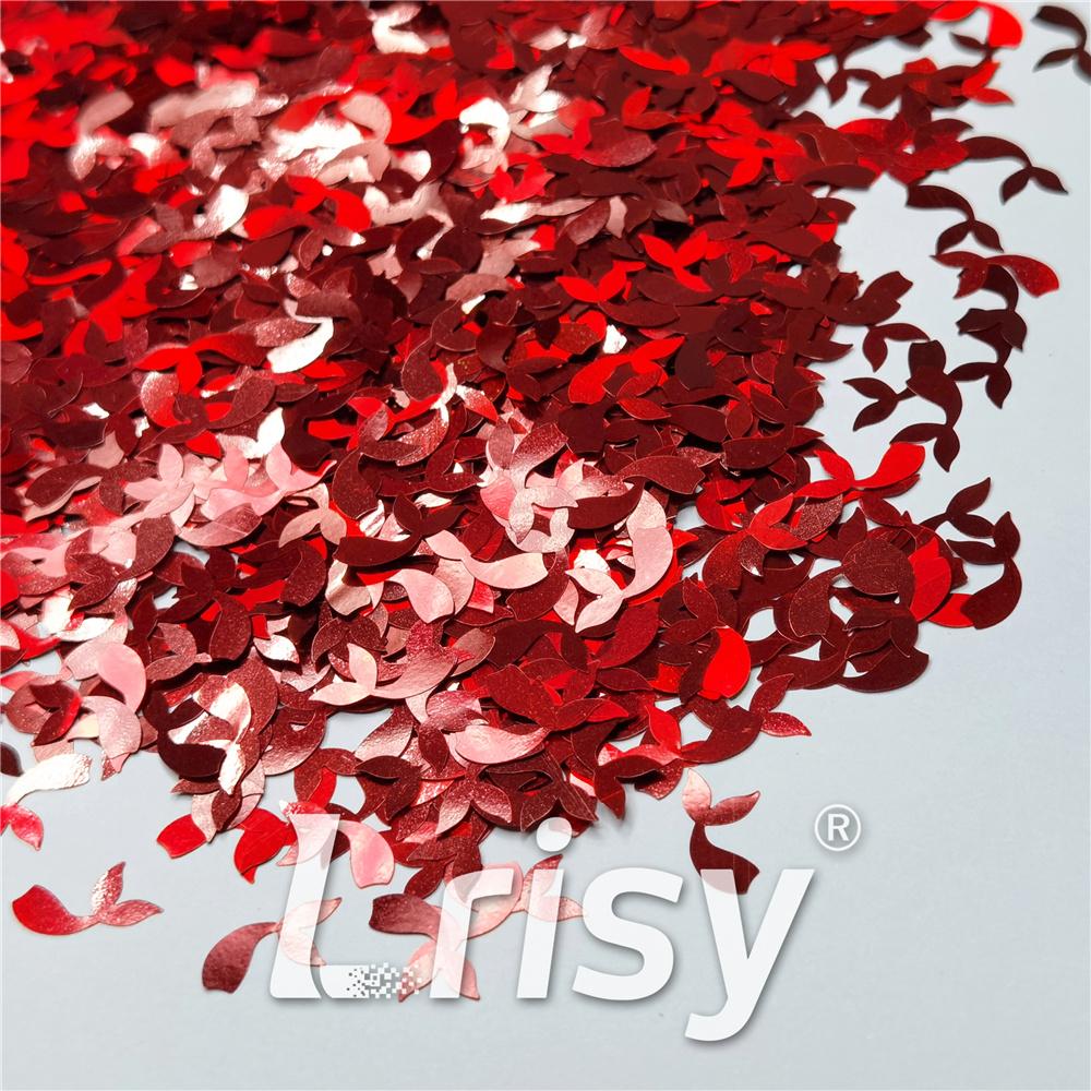9mm Fish Tail Shaped Holographic Red Glitter LB0300