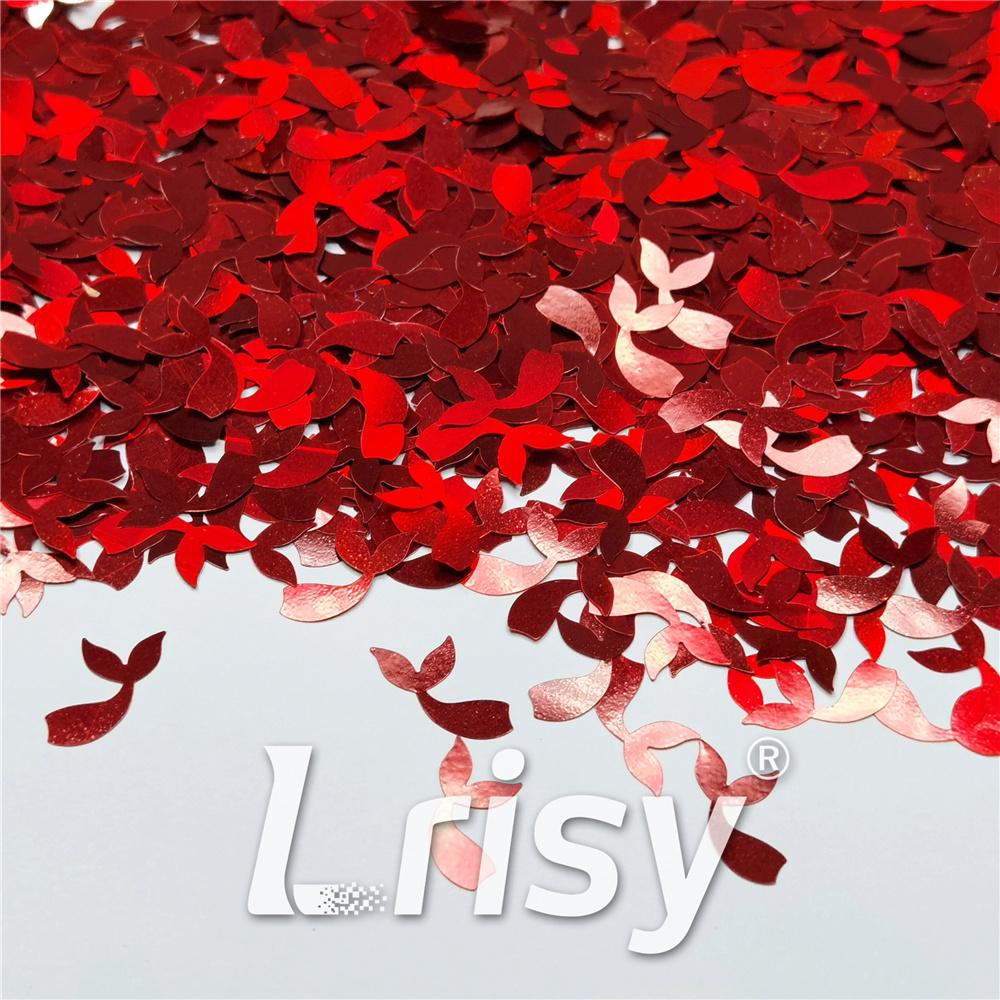 9mm Fish Tail Shaped Holographic Red Glitter LB0300