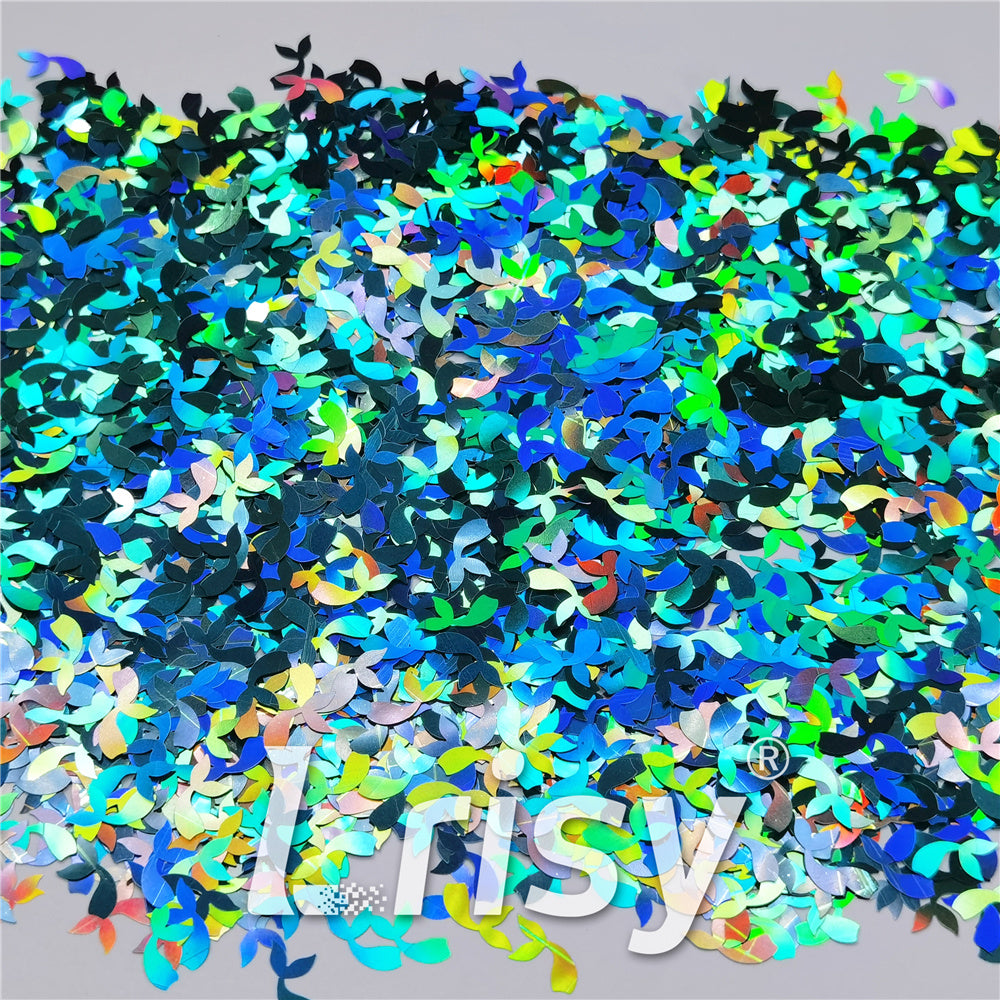 9mm Fish Tail Shaped Holographic Teal Green Glitter LB0702