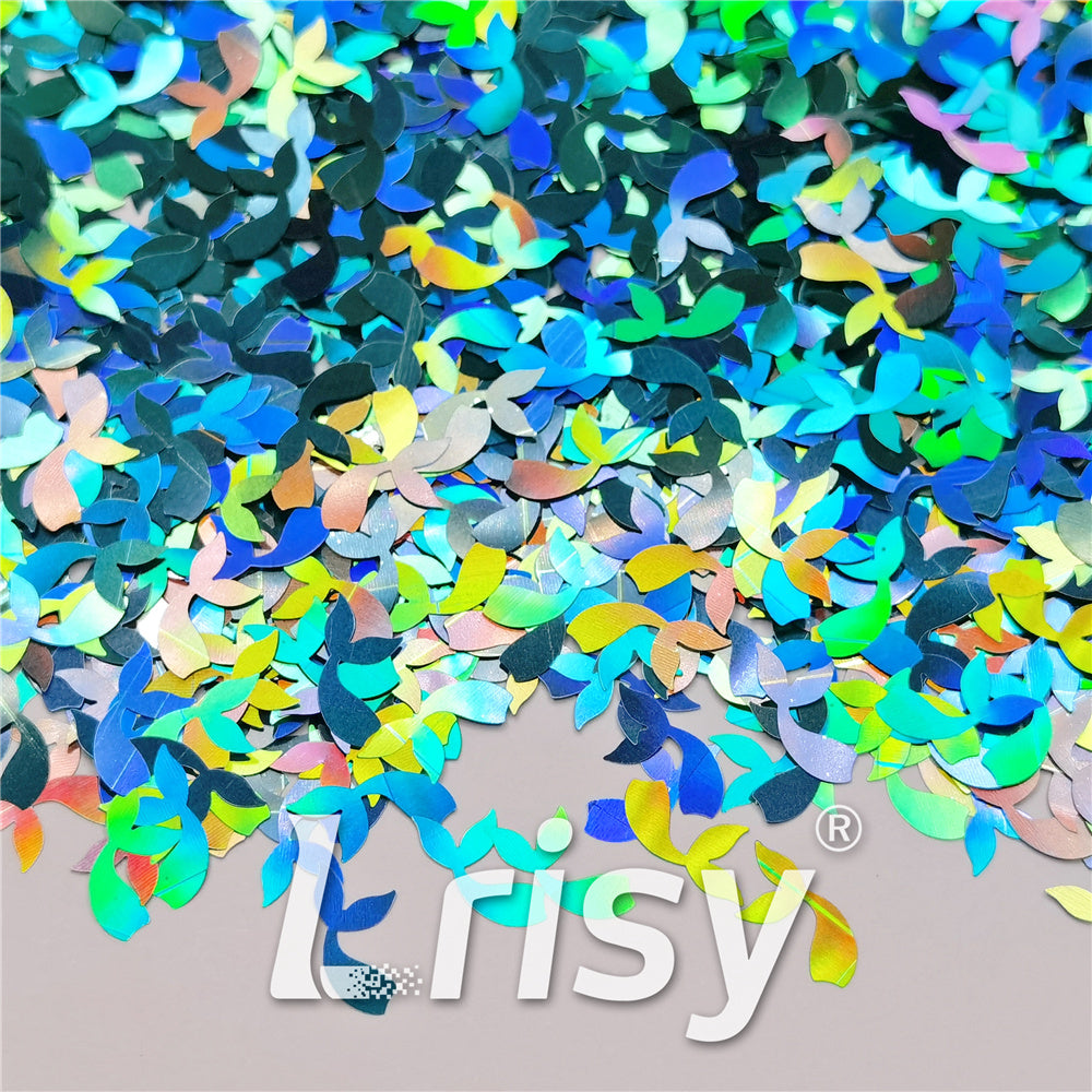 9mm Fish Tail Shaped Holographic Teal Green Glitter LB0702