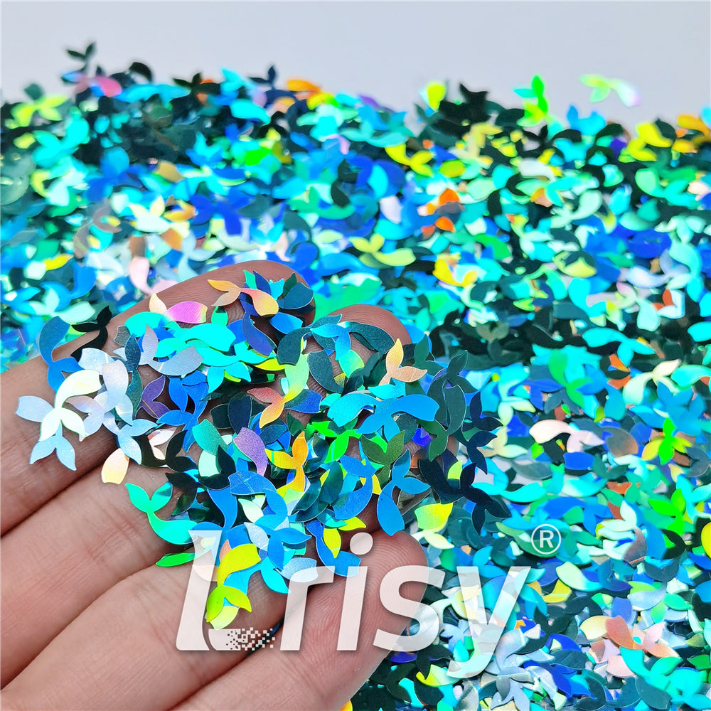 9mm Fish Tail Shaped Holographic Teal Green Glitter LB0702