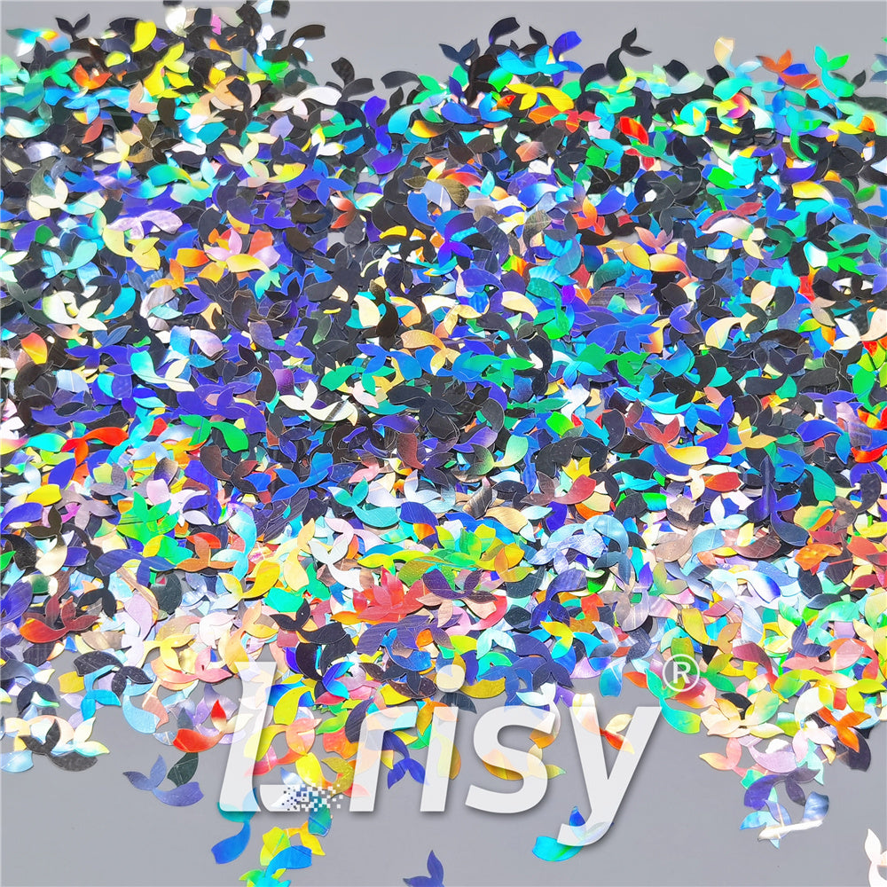 9mm Fish Tail Shaped Holographic Silver Glitter LB0100