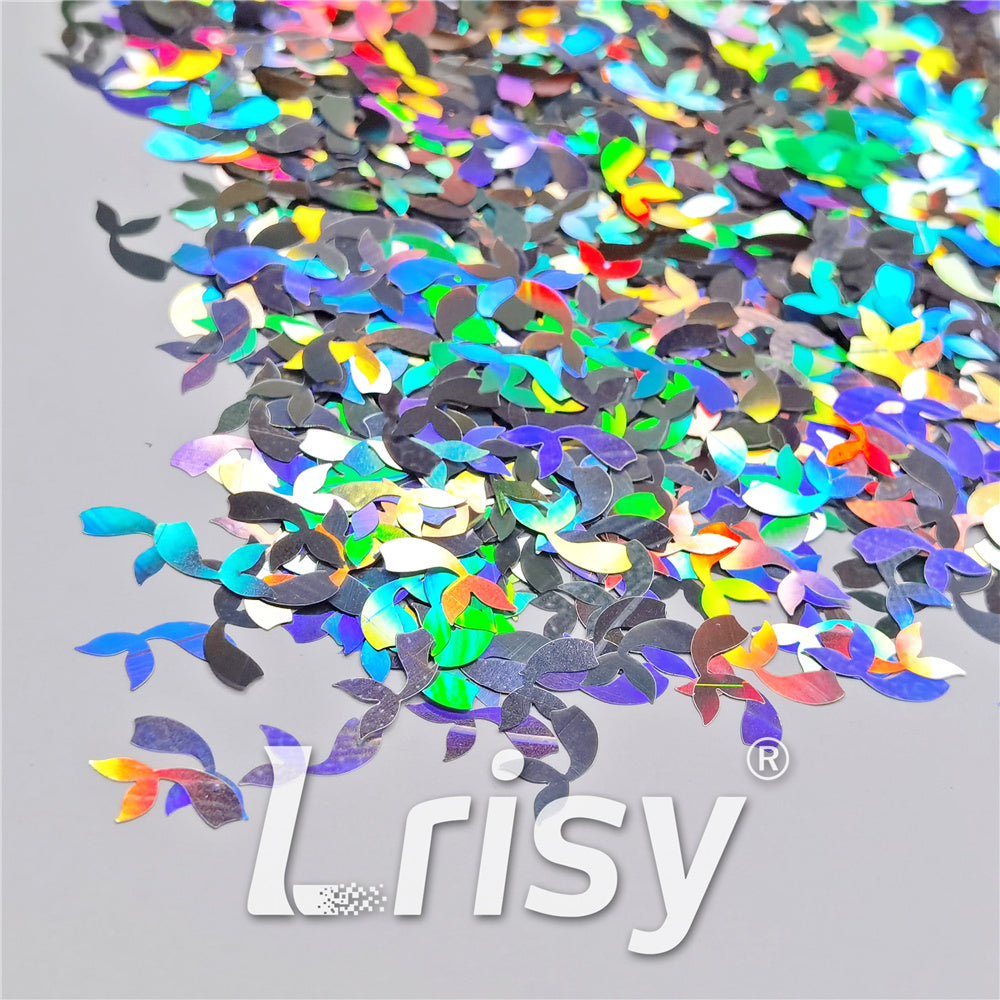 9mm Fish Tail Shaped Holographic Silver Glitter LB0100