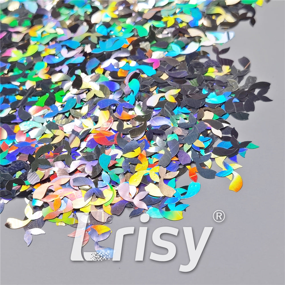 9mm Fish Tail Shaped Holographic Silver Glitter LB0100