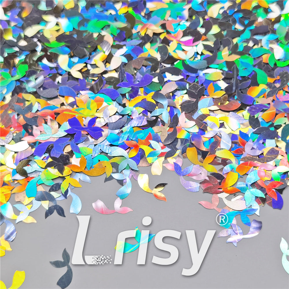 9mm Fish Tail Shaped Holographic Silver Glitter LB0100
