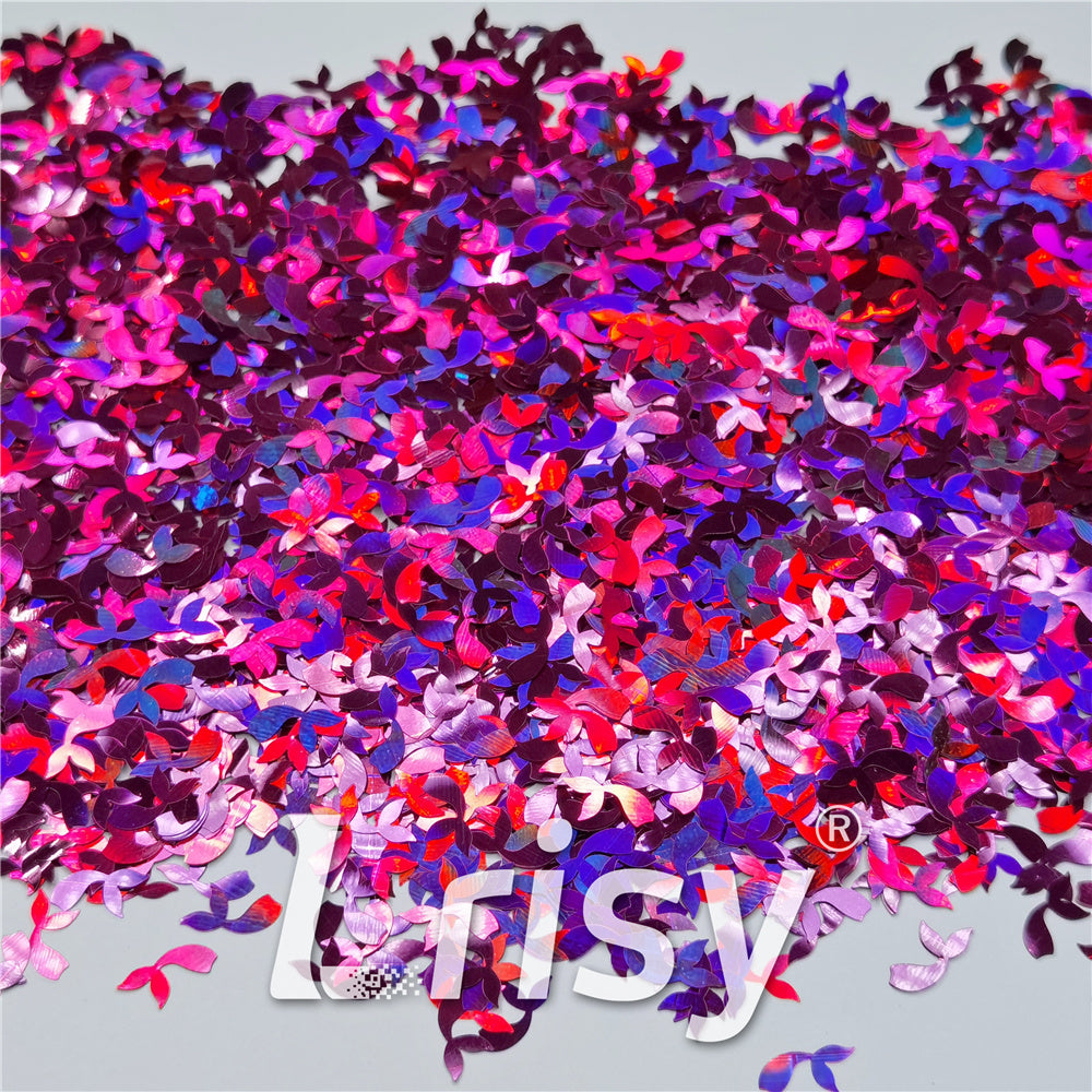 9mm Fish Tail Shaped Holographic Rose Red Glitter LB0912
