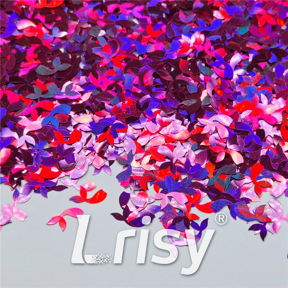 9mm Fish Tail Shaped Holographic Rose Red Glitter LB0912