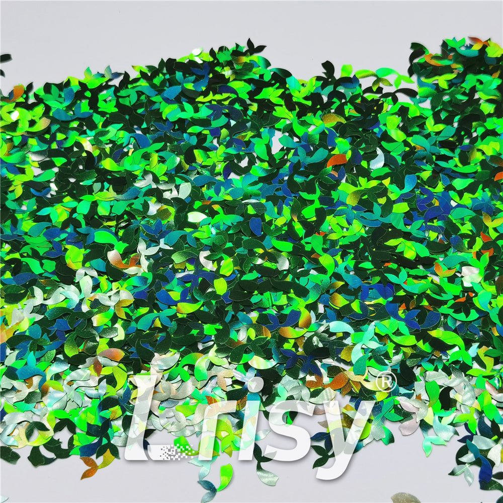 9mm Fish Tail Shaped Holographic Green Glitter LB0600