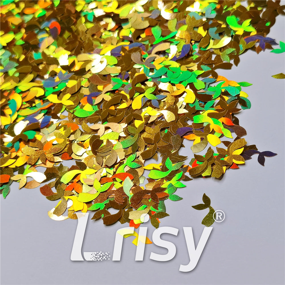 9mm Fish Tail Shaped Holographic Gold Glitter LB0210