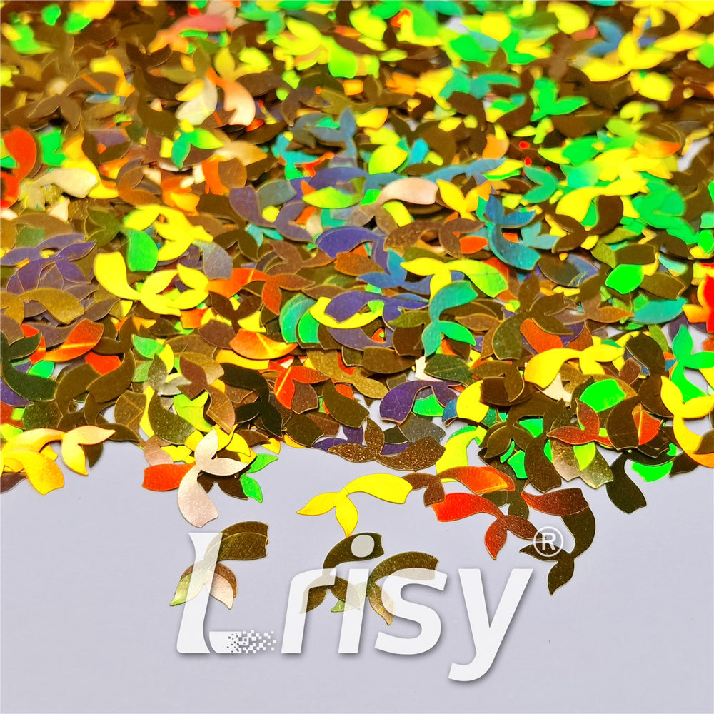 9mm Fish Tail Shaped Holographic Gold Glitter LB0210