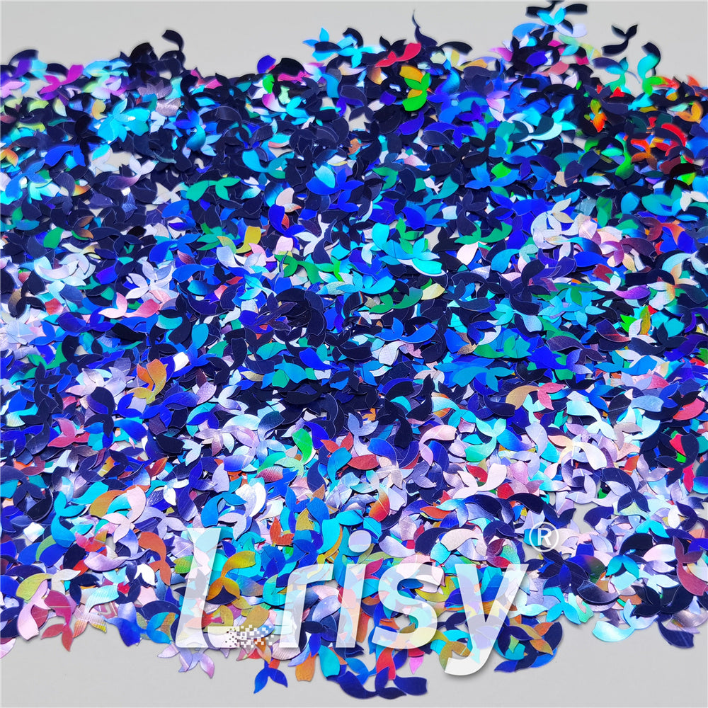 9mm Fish Tail Shaped Holographic Sea Blue Glitter LB0709