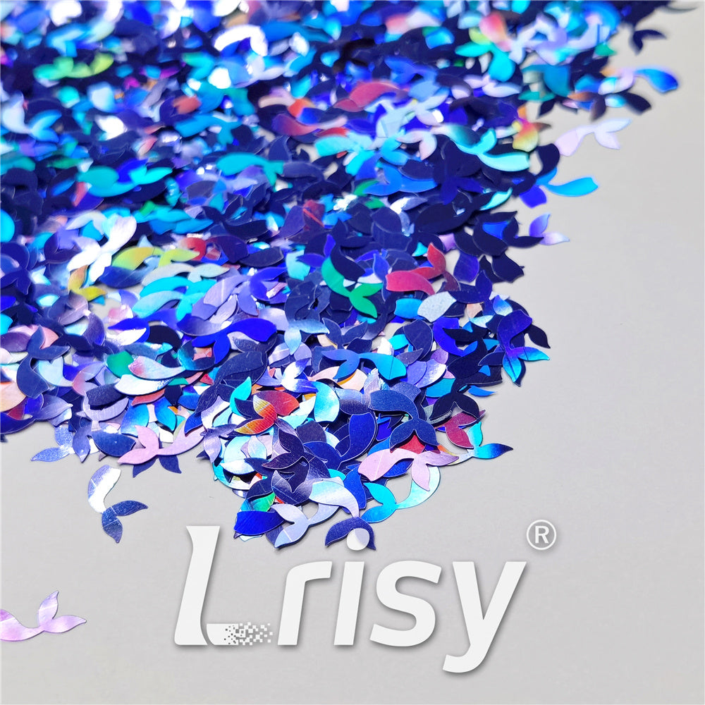 9mm Fish Tail Shaped Holographic Sea Blue Glitter LB0709