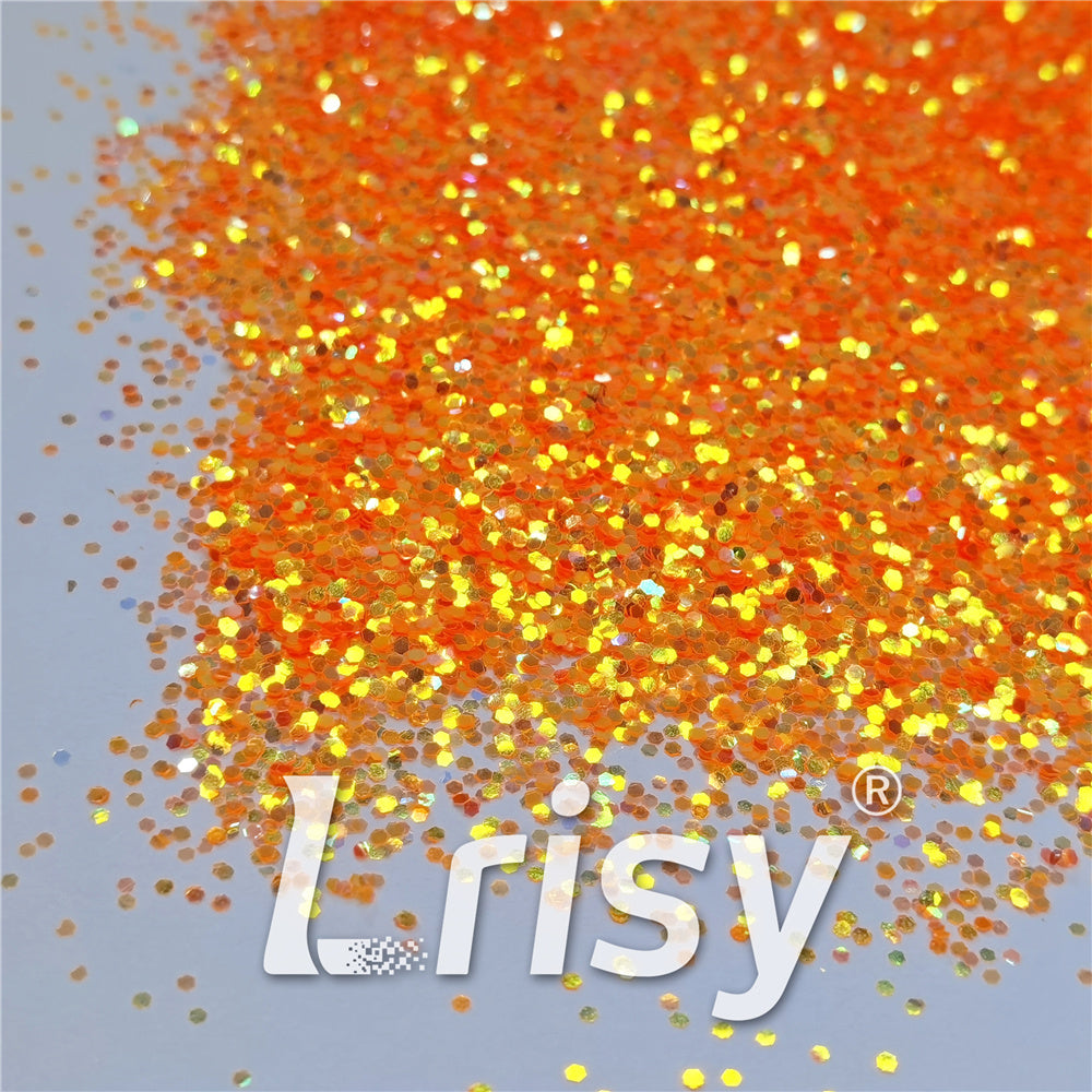1mm Fluorescent Orange High Brightness Iridescent Chunky Glitter FC335
