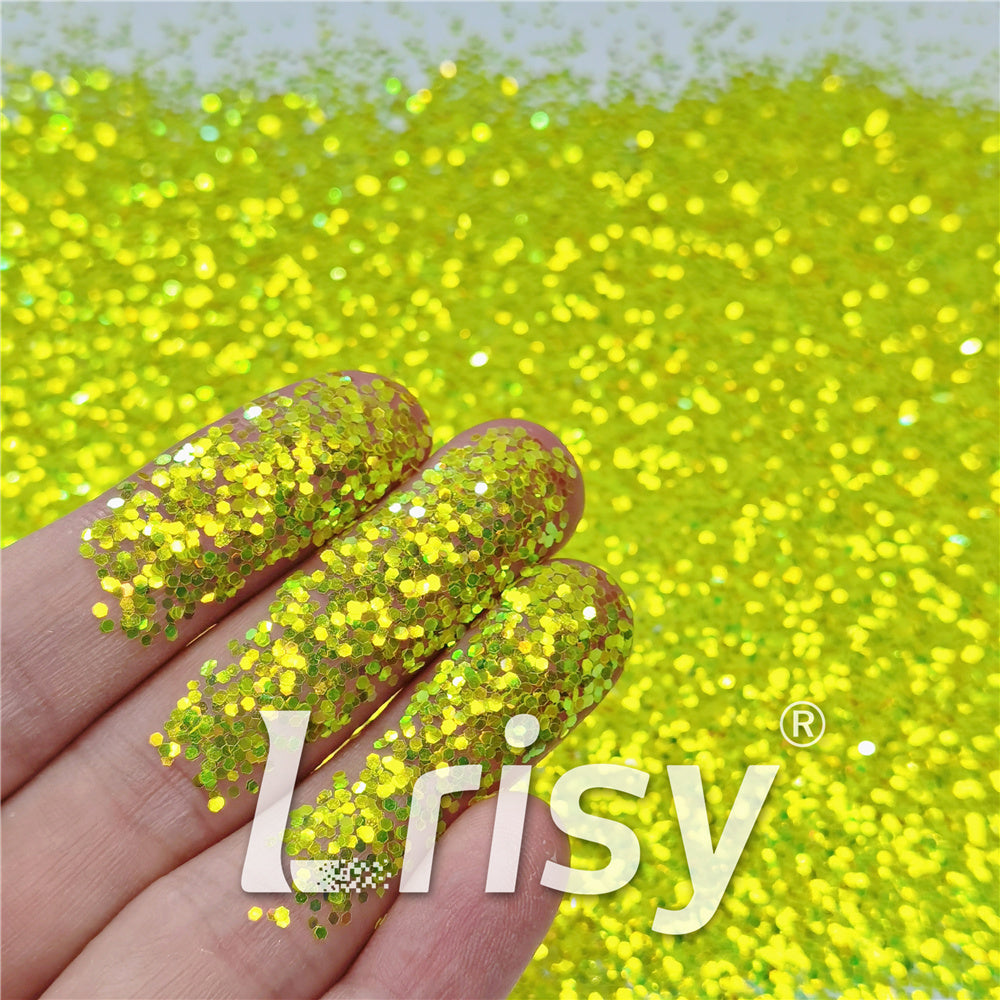 1mm Fluorescent Green High Brightness Iridescent Chunky Glitter FC330