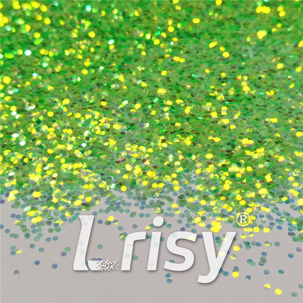 1mm Fluorescent Green High Brightness Iridescent Chunky Glitter FC333A