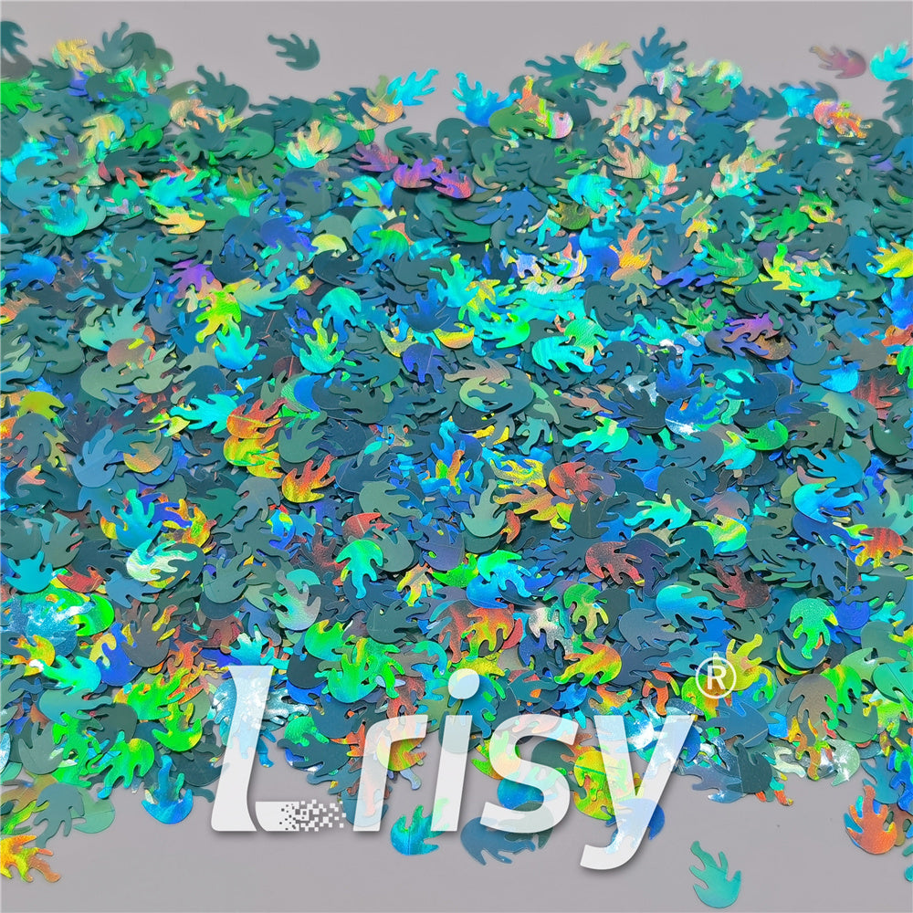 9mm Flame Or Fire Shaped Holographic Teal Green Glitter LB0702