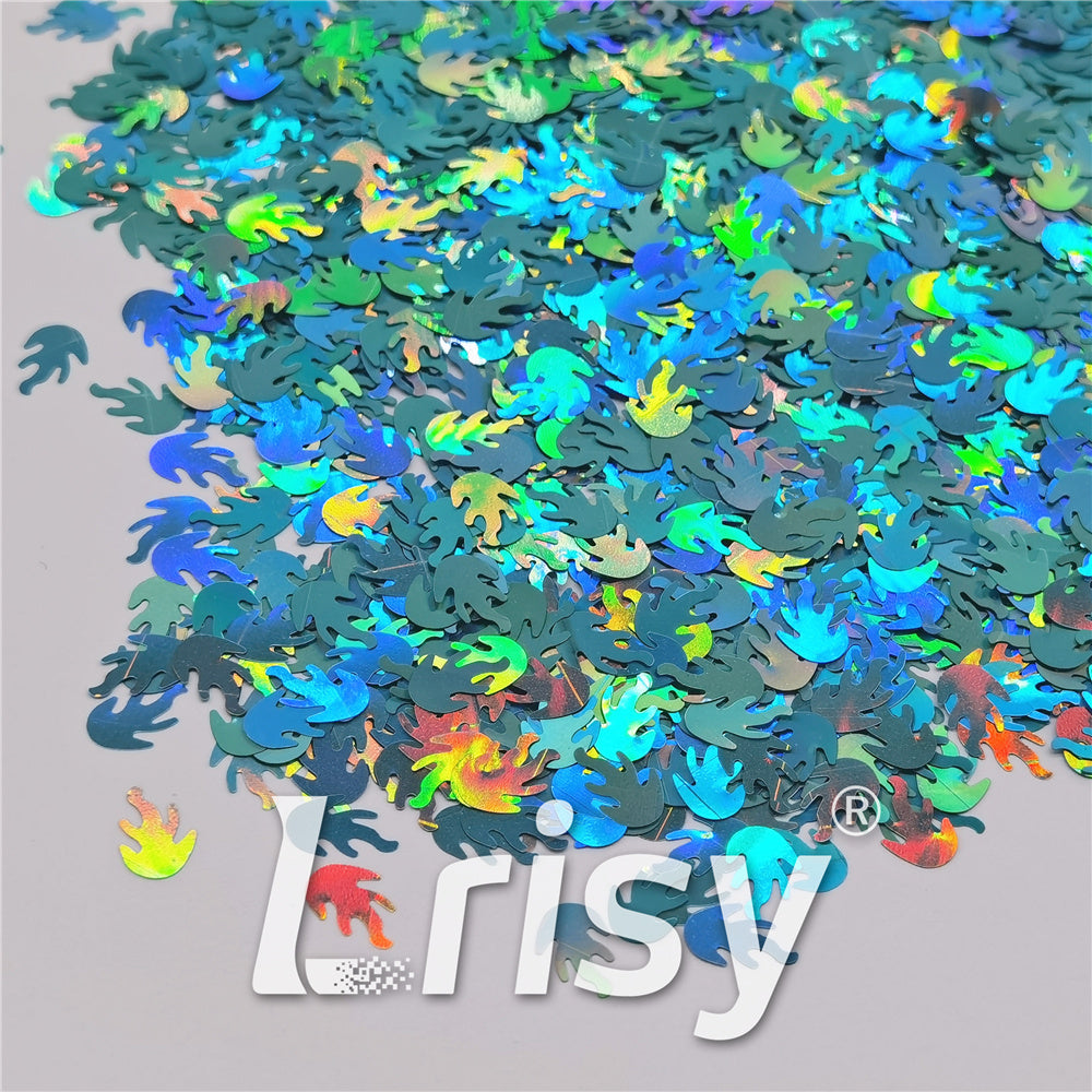 9mm Flame Or Fire Shaped Holographic Teal Green Glitter LB0702