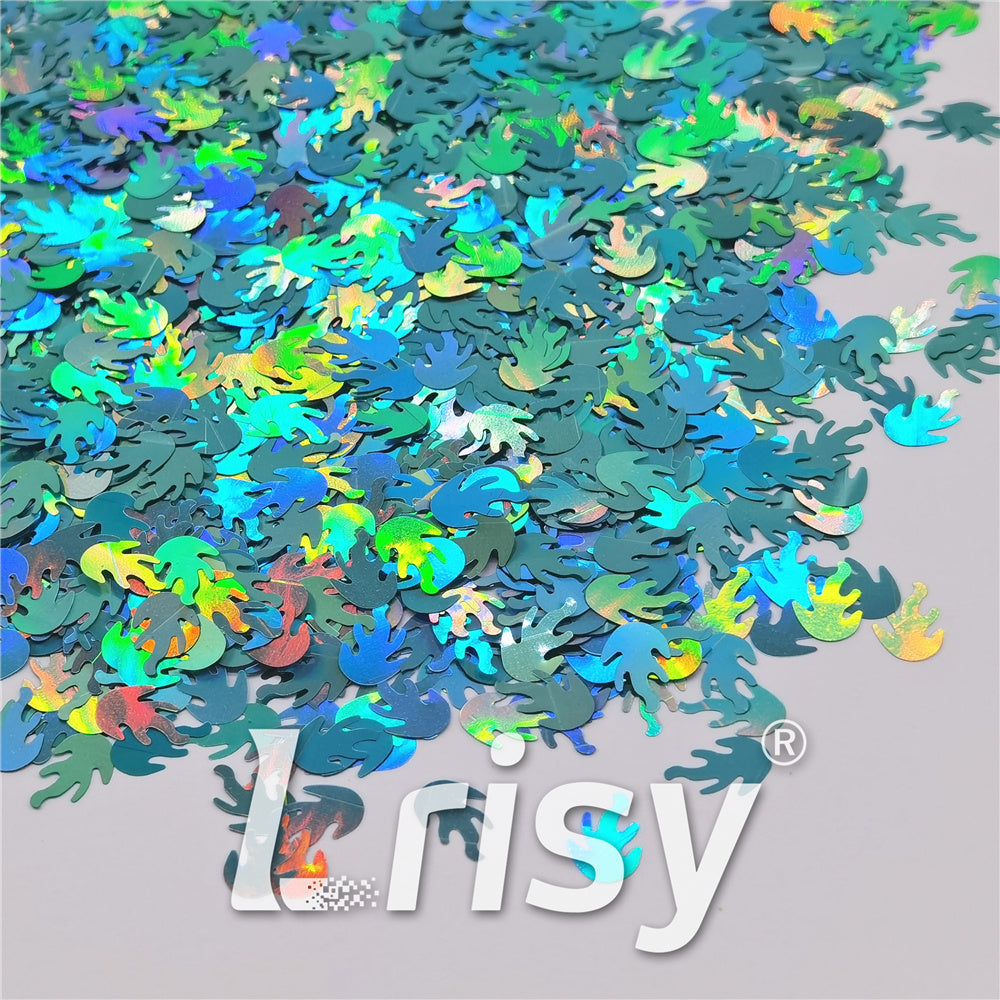 9mm Flame Or Fire Shaped Holographic Teal Green Glitter LB0702