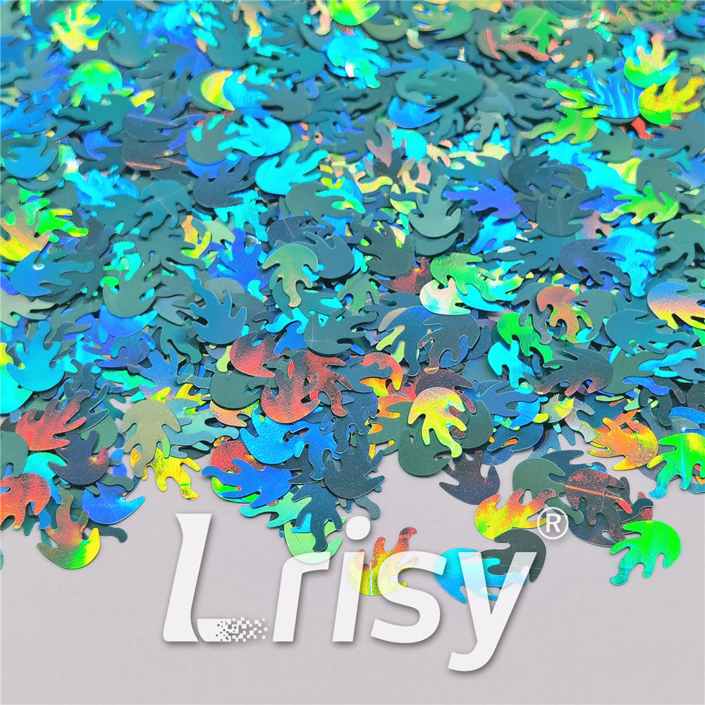 9mm Flame Or Fire Shaped Holographic Teal Green Glitter LB0702