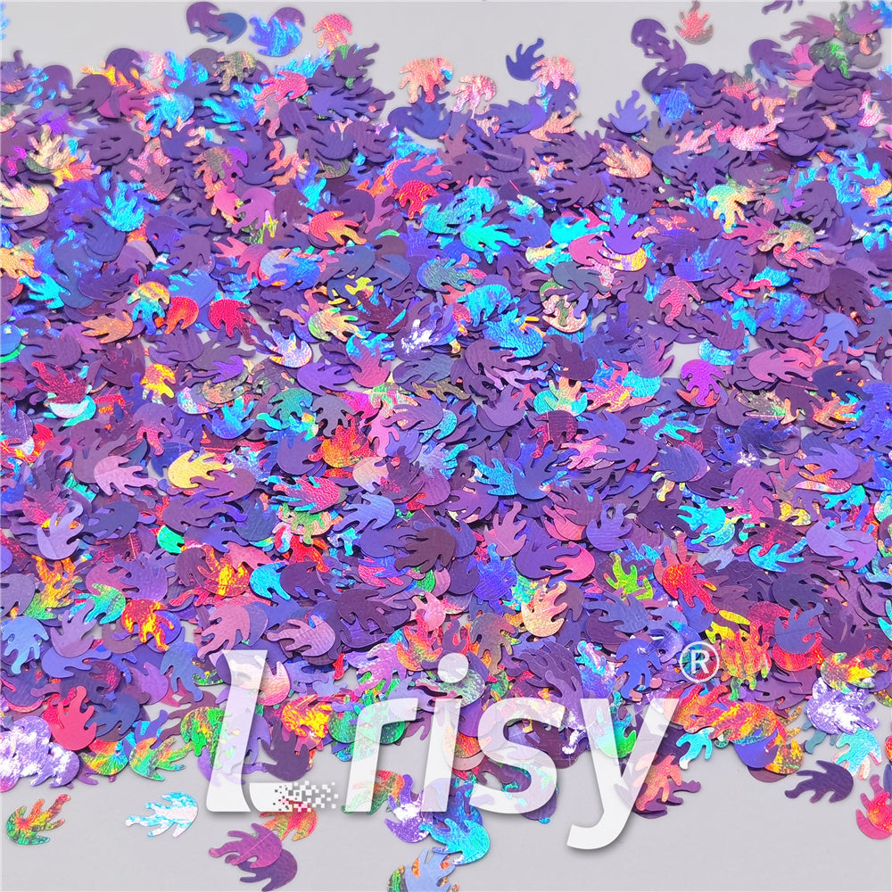 9mm Flame Or Fire Shaped Holographic Light Purple Glitter LB0802