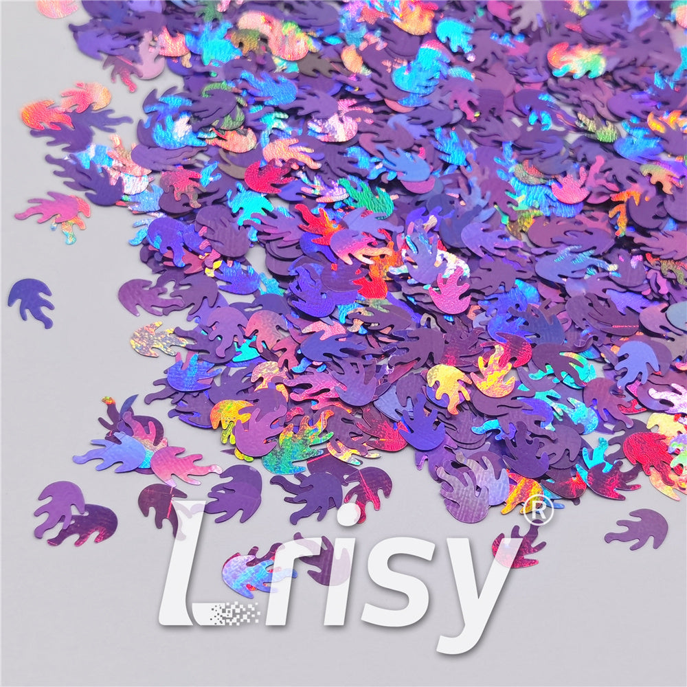 9mm Flame Or Fire Shaped Holographic Light Purple Glitter LB0802