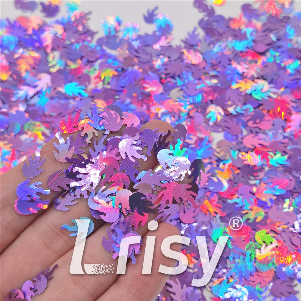 9mm Flame Or Fire Shaped Holographic Light Purple Glitter LB0802