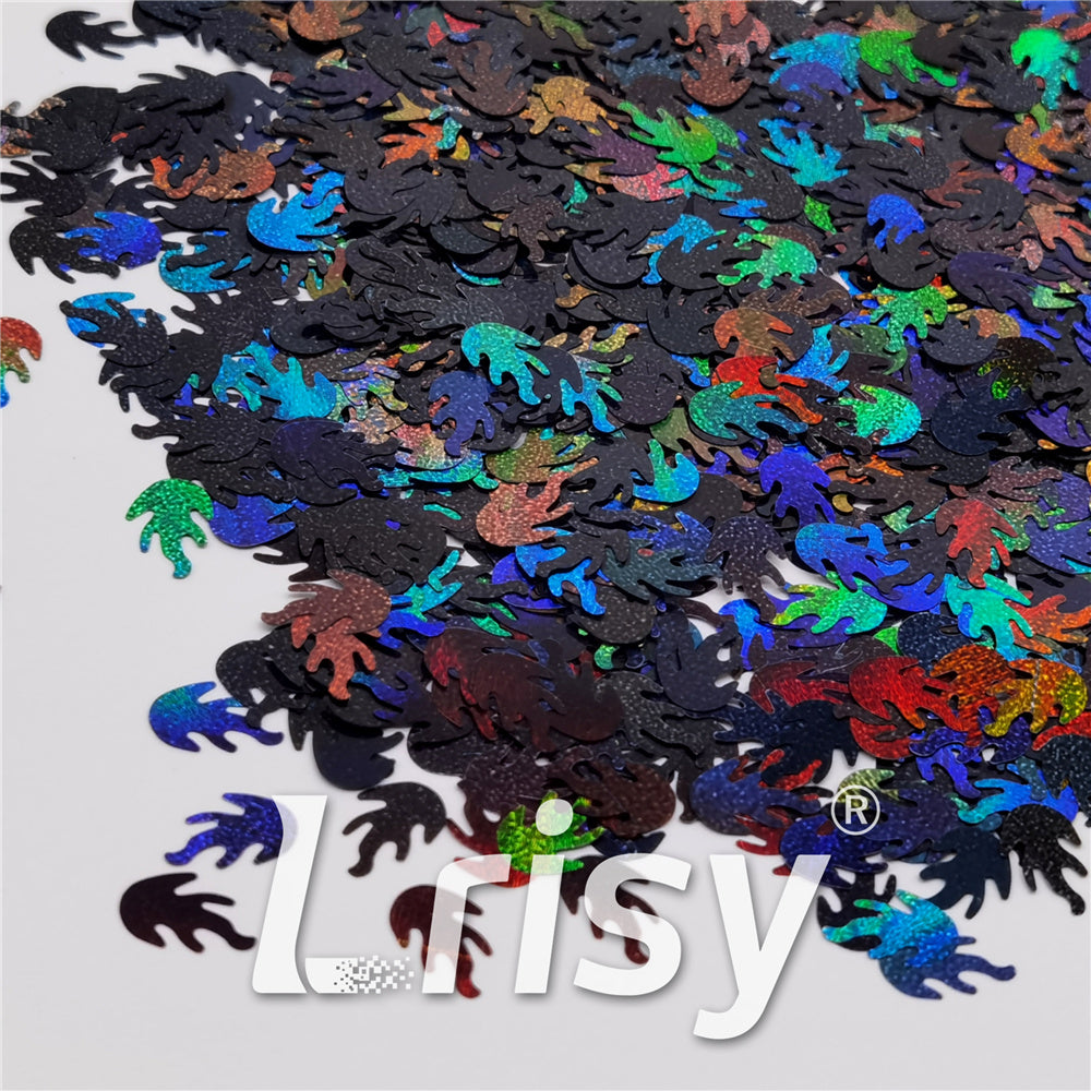9mm Flame Or Fire Shaped Holographic Black Glitter LB01000