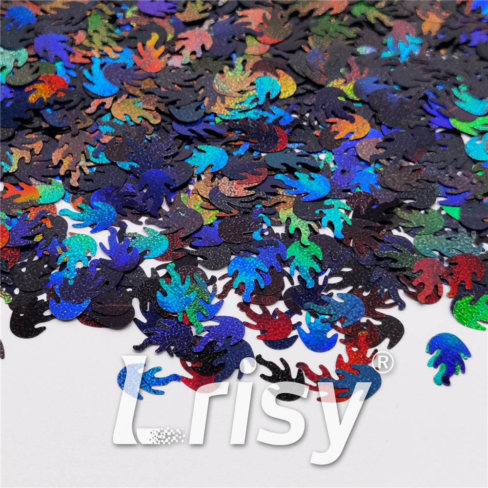 9mm Flame Or Fire Shaped Holographic Black Glitter LB01000