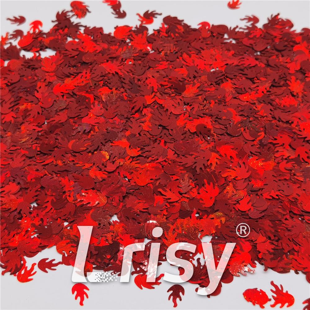 9mm Flame Or Fire Shaped Holographic Red Glitter LB0300