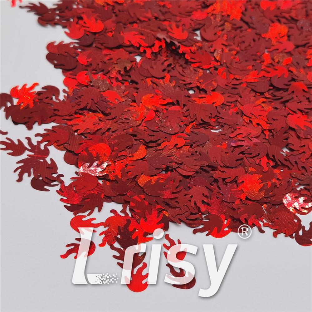 9mm Flame Or Fire Shaped Holographic Red Glitter LB0300