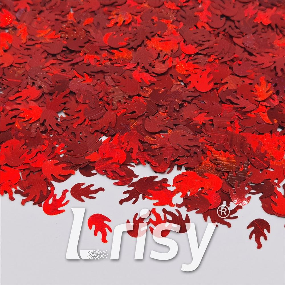 9mm Flame Or Fire Shaped Holographic Red Glitter LB0300