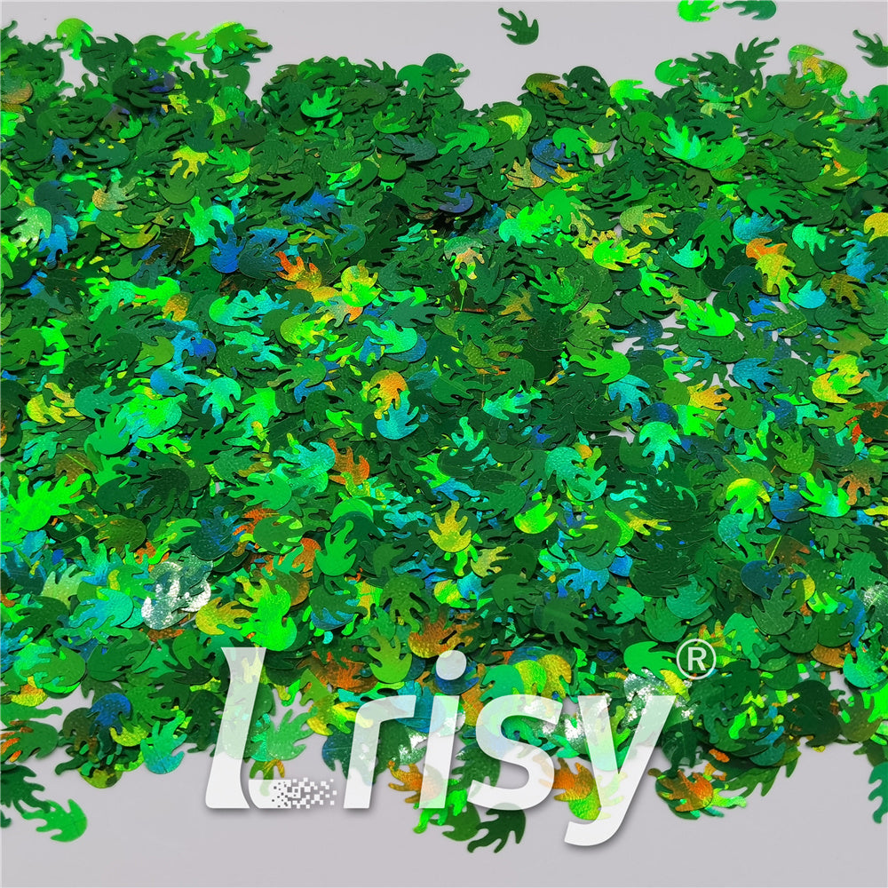 9mm Flame Or Fire Shaped Holographic Green Glitter LB0600