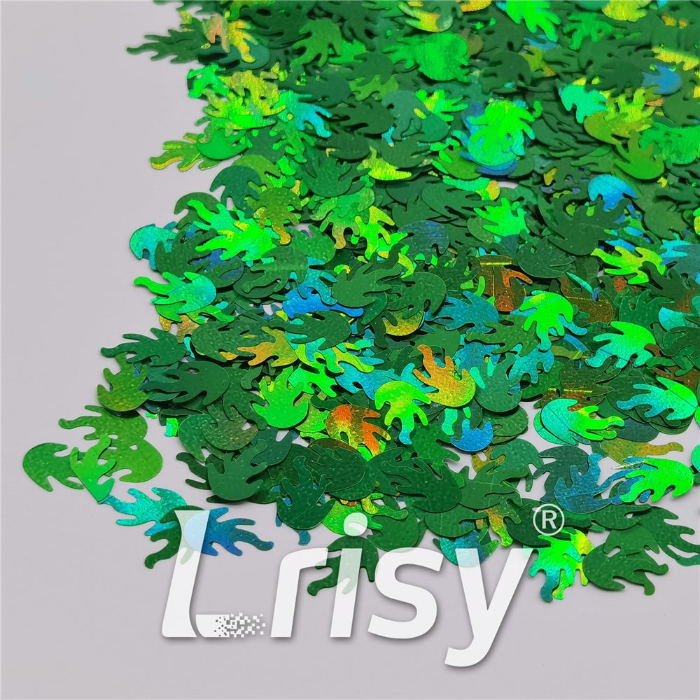 9mm Flame Or Fire Shaped Holographic Green Glitter LB0600